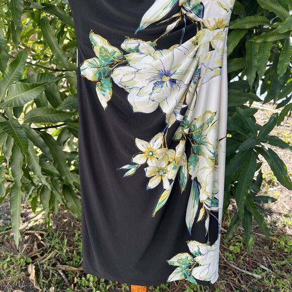 Lauren Ralph Lauren Size Sheath Dress Floral Ruched Stretch Black Sleeveless 2 - Picture 5 of 11